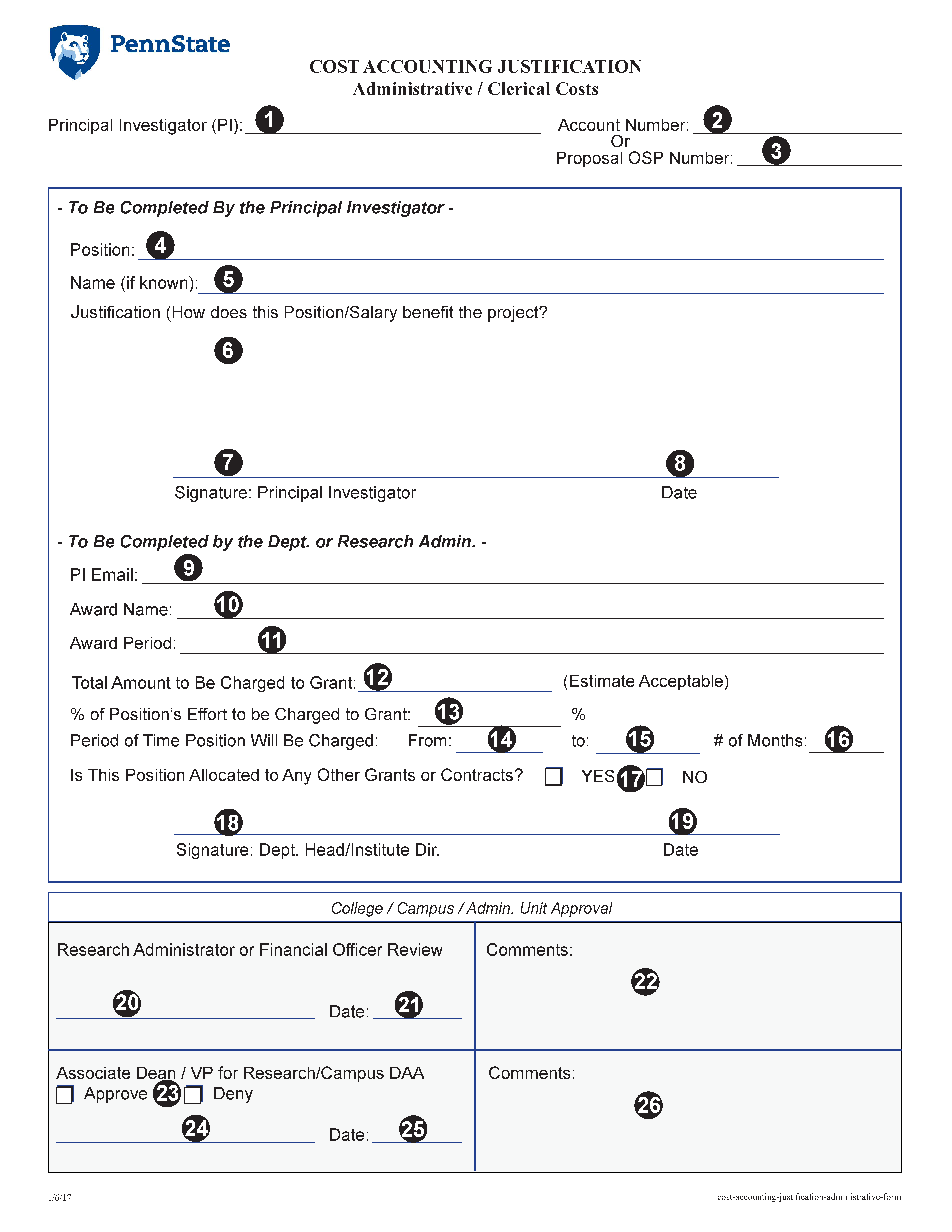 Image of Cost Accounting Justification - Administrative/Clerical Costs Form